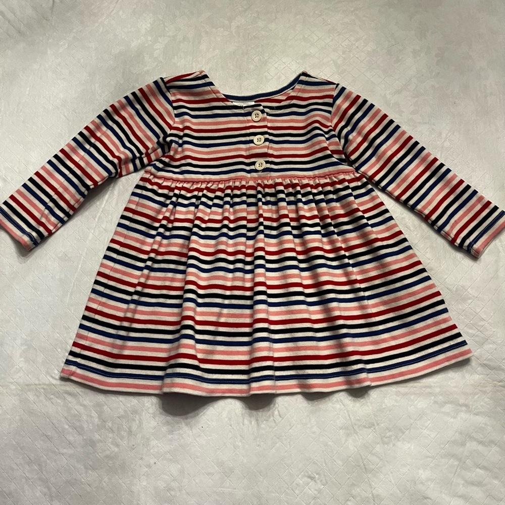 Hanna Andersson Striped Long-Sleeve Dress in Navy, Red, Pink